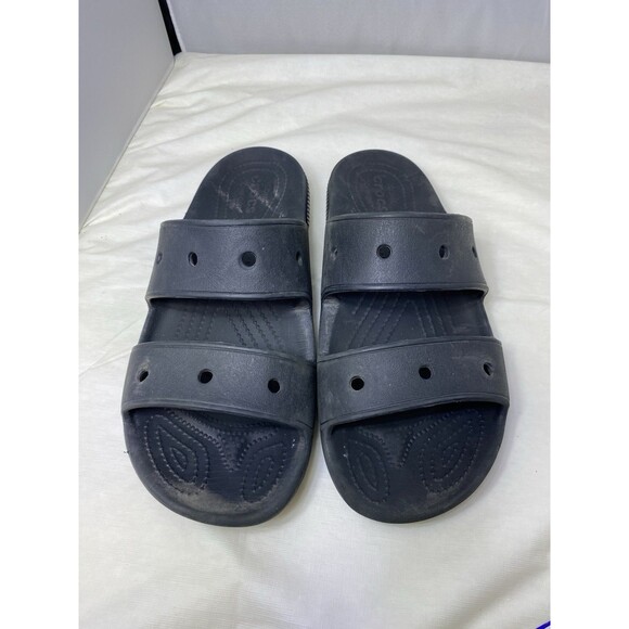 Crocs Sandals Mens Size 10 Womens 12 Black Two Strap Slide Beach Pool Shoes - Picture 7 of 8